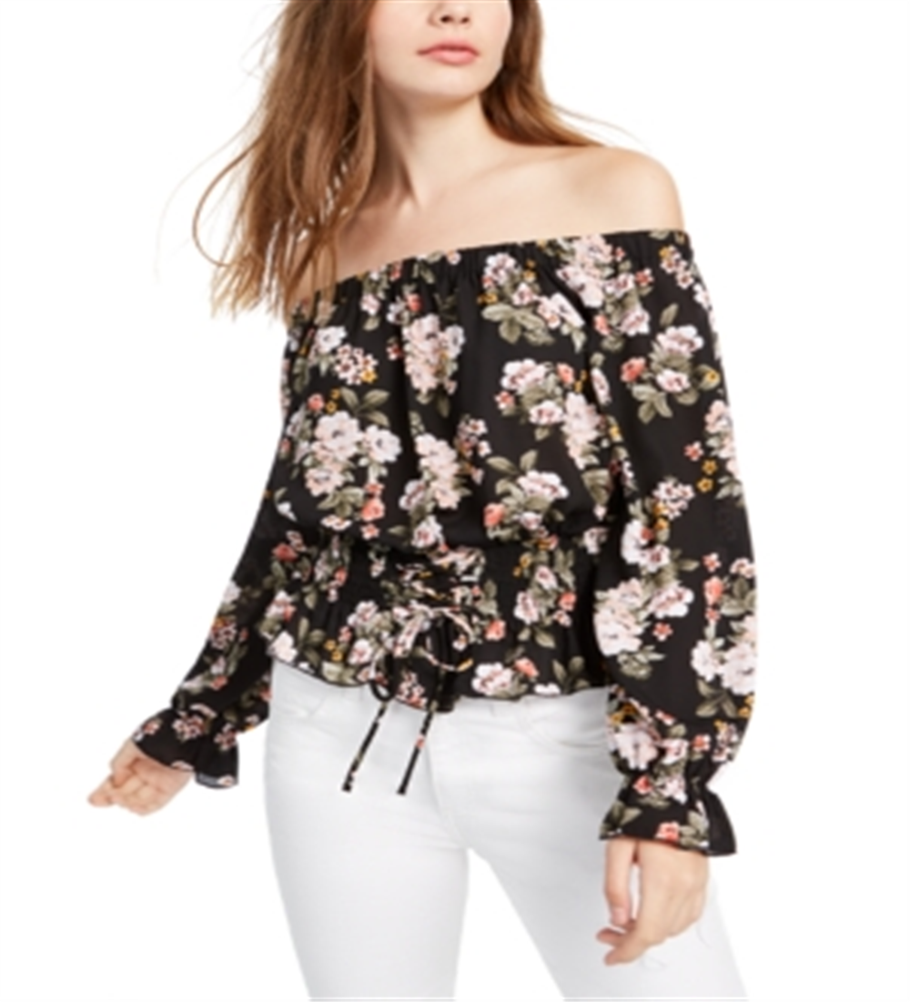 Ultra Flirt Junior's Smocked Off the Shoulder Top Black Size Large