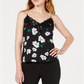 Bar III Women's Lace Floral Spaghetti Strap Tank Top Black Size Large