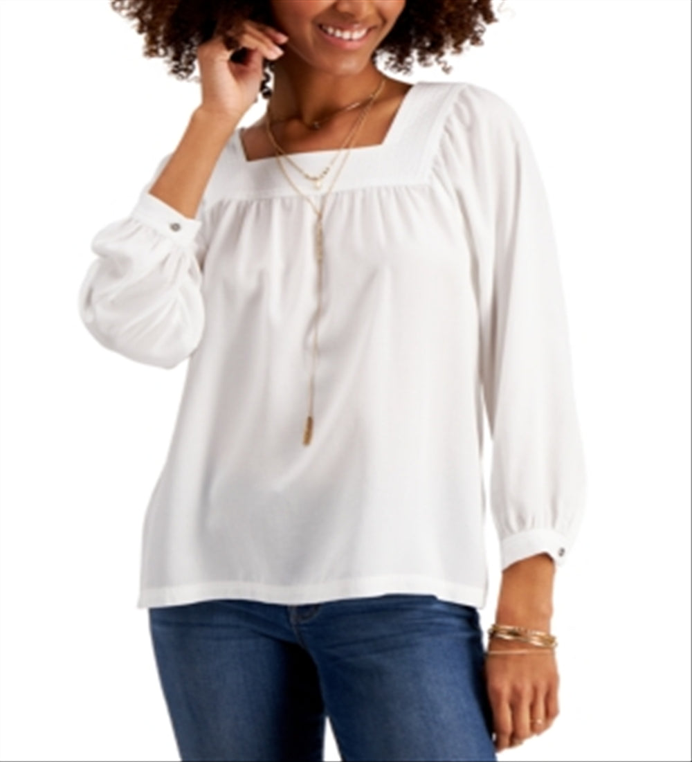 Style & Co Women's Square Neck Top White Size Small
