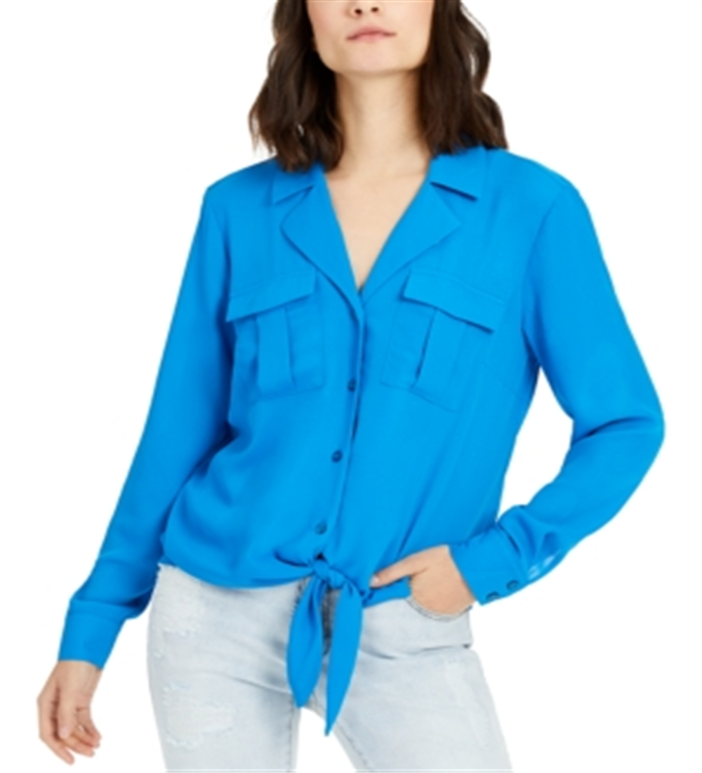 INC International Concepts Women's Tie Front Shirt Blue Size XX-Large