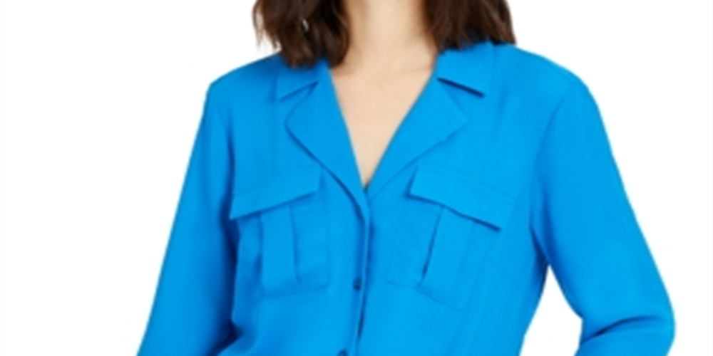 INC International Concepts Women's Tie Front Shirt Blue Size XX-Large