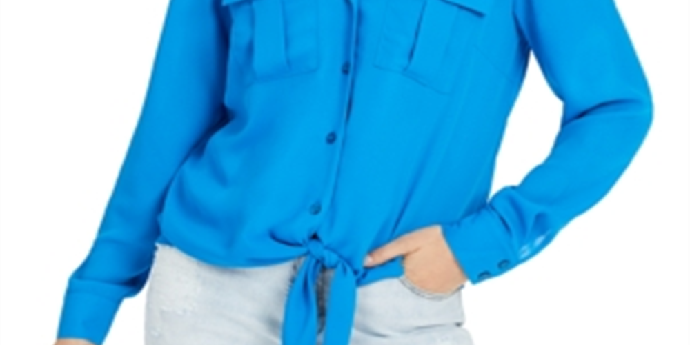 INC International Concepts Women's Tie Front Shirt Blue Size XX-Large