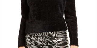 Bar III Women's Eyelash Finish Sweater Black Size Small