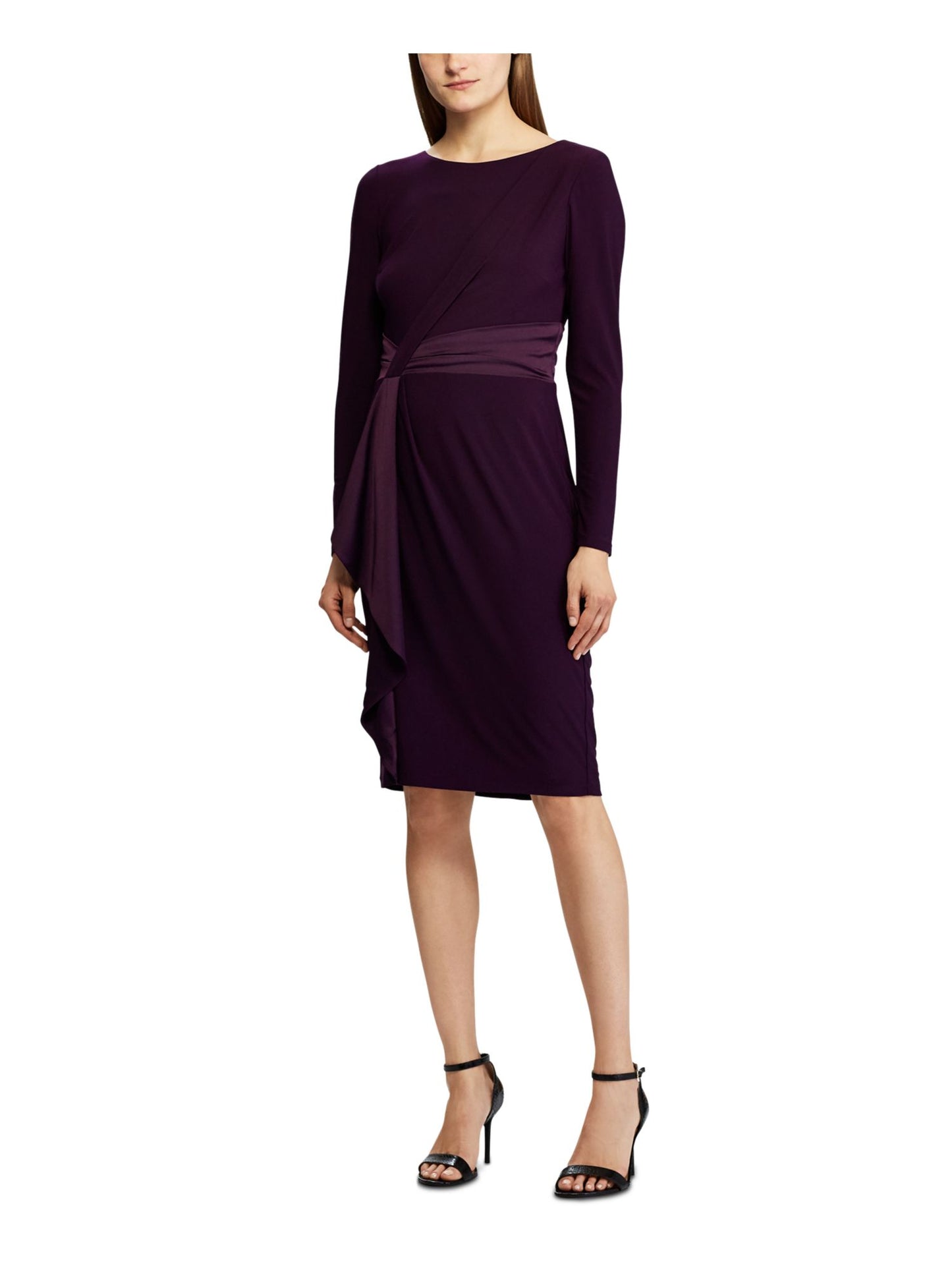 Ralph Lauren Women's Satin Trim Long Sleeve Dress Purple Size 6 Petite