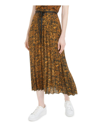 Bar III Women's  Tie MIDI Accordion Pleat Skirt Yellow Size Medium