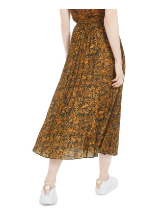 Bar III Women's  Tie MIDI Accordion Pleat Skirt Yellow Size Medium