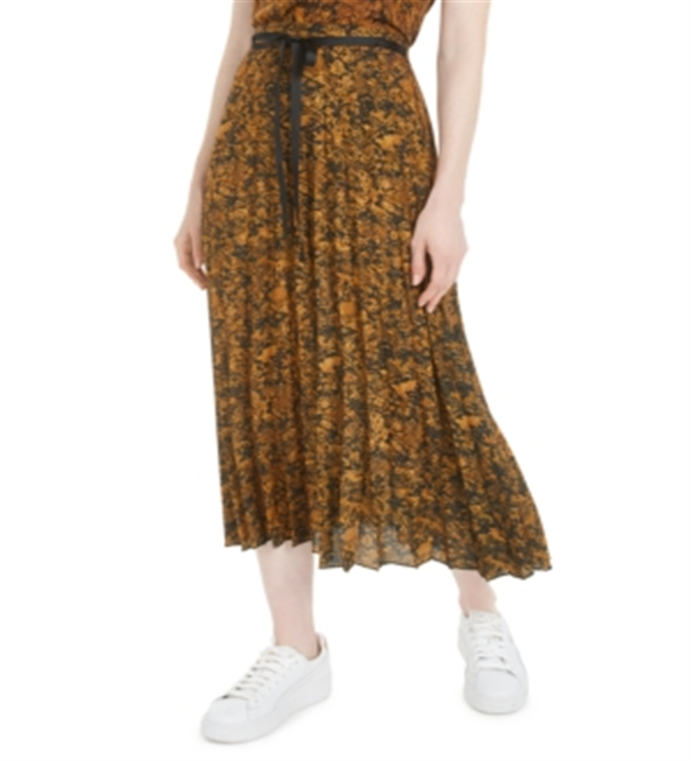 Bar III Women's  Tie MIDI Accordion Pleat Skirt Yellow Size Medium