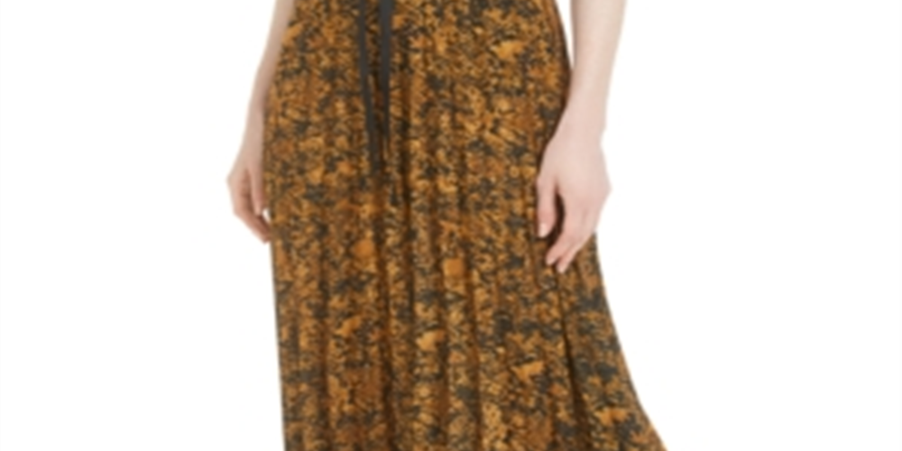 Bar III Women's  Tie MIDI Accordion Pleat Skirt Yellow Size Medium