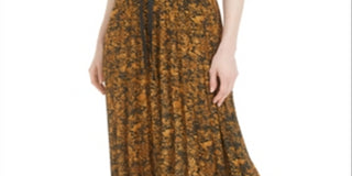 Bar III Women's  Tie MIDI Accordion Pleat Skirt Yellow Size Medium