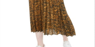 Bar III Women's  Tie MIDI Accordion Pleat Skirt Yellow Size Medium