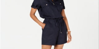 Tommy Hilfiger Women's  Zip-Front Romper Blue Size XS