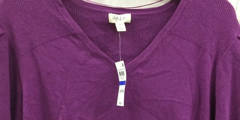 Style & Co Women's V Neck Blouson Sleeve Pullover Sweater Purple Size Petite Medium