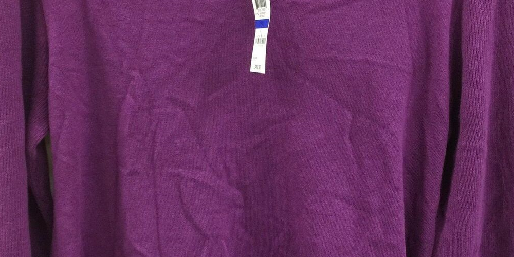 Style & Co Women's V Neck Blouson Sleeve Pullover Sweater Purple Size Petite Medium