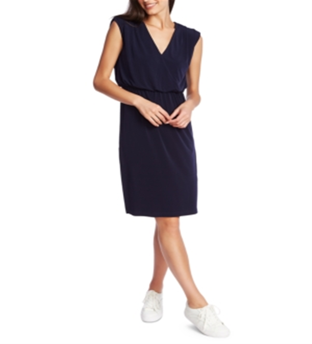 1.STATE Women's Cinched Waist V Neck Casual Dress Black Size Medium