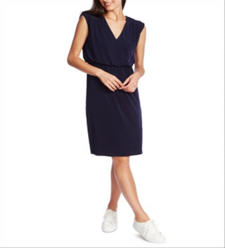 1.STATE Women's Cinched Waist V Neck Casual Dress Black Size Medium
