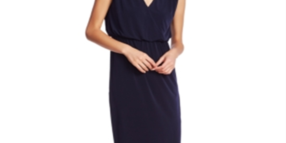 1.STATE Women's Cinched Waist V Neck Casual Dress Black Size Medium