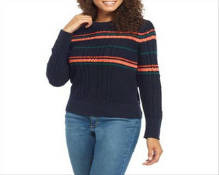 Tommy Hilfiger Women's Striped Cable Knit Sweater Blue Size X-Large