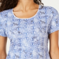 Karen Scott Women's Printed Scoop Neck T-Shirt Blue Size Medium