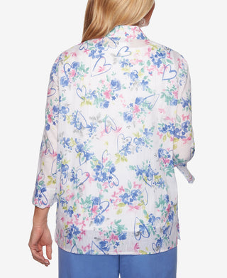 Alfred Dunner Women's the Summer Wind Layered Look Top White Multi Size Petite X-Large