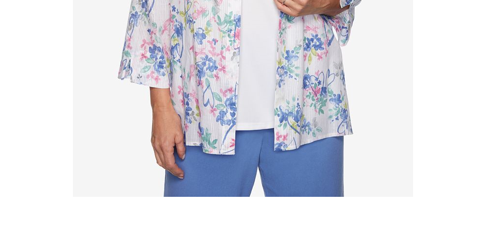 Alfred Dunner Women's the Summer Wind Layered Look Top White Multi Size Petite X-Large