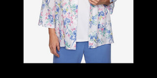 Alfred Dunner Women's the Summer Wind Layered Look Top White Multi Size Petite X-Large