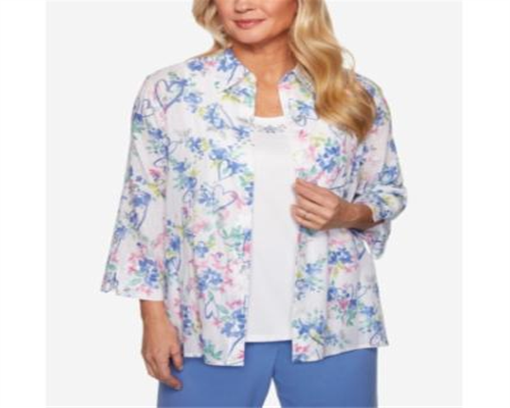 Alfred Dunner Women's the Summer Wind Layered Look Top White Multi Size Petite X-Large