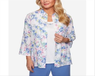Alfred Dunner Women's the Summer Wind Layered Look Top White Multi Size Petite X-Large