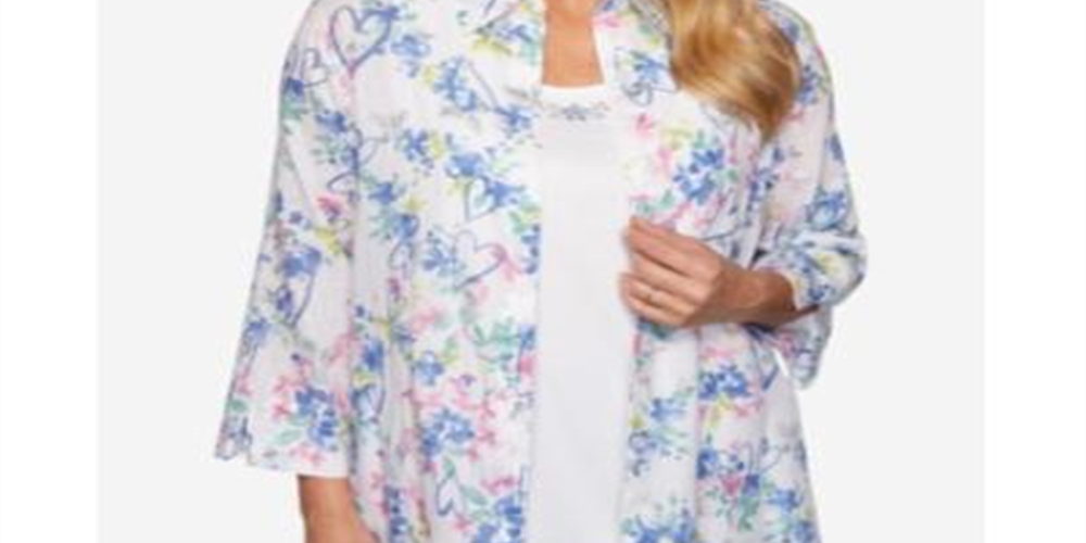 Alfred Dunner Women's the Summer Wind Layered Look Top White Multi Size Petite X-Large