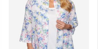 Alfred Dunner Women's the Summer Wind Layered Look Top White Multi Size Petite X-Large