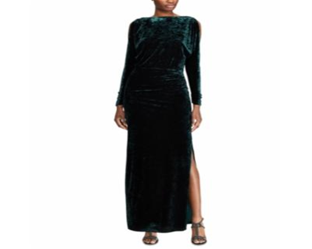 Ralph Lauren Women's Crushed Velvet Gown Green Size 2