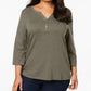 Karen Scott Women's Plus Cotton Split Neck Top Brown Size 1X