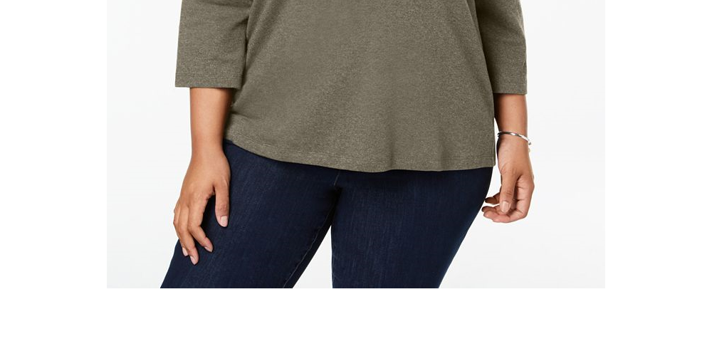 Karen Scott Women's Plus Cotton Split Neck Top Brown Size 1X