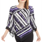 Alfani Women's Petite Printed Pointed-Hem Top  Art Stripe Purple Size PXL
