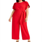 Calvin Klein Women's Tulip Sleeve Belted Jumpsuit Red Size 18W