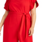 Calvin Klein Women's Tulip Sleeve Belted Jumpsuit Red Size 18W