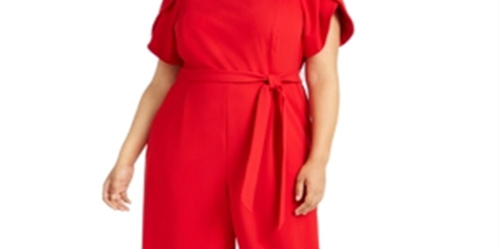 Calvin Klein Women's Tulip Sleeve Belted Jumpsuit Red Size 18W