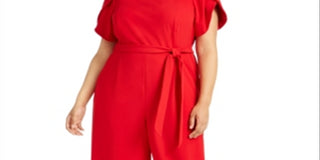 Calvin Klein Women's Tulip Sleeve Belted Jumpsuit Red Size 18W