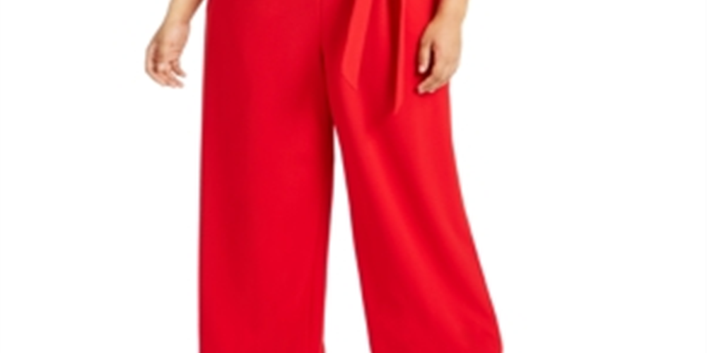 Calvin Klein Women's Tulip Sleeve Belted Jumpsuit Red Size 18W