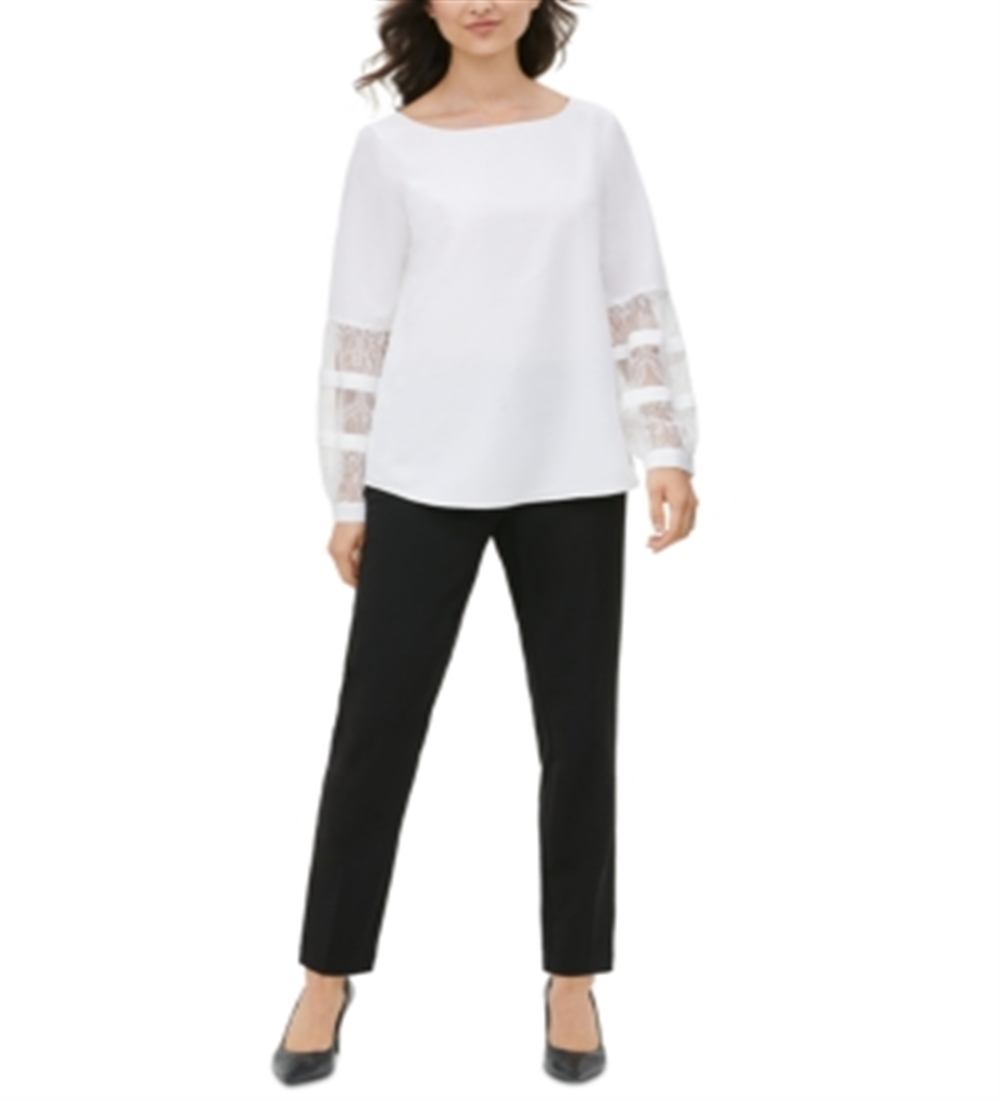 Calvin Klein Women's Soft Lace Yoke Blouse White Size XL