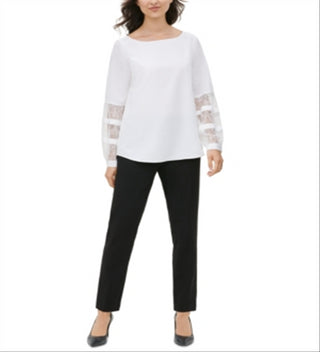 Calvin Klein Women's Soft Lace Yoke Blouse White Size XL