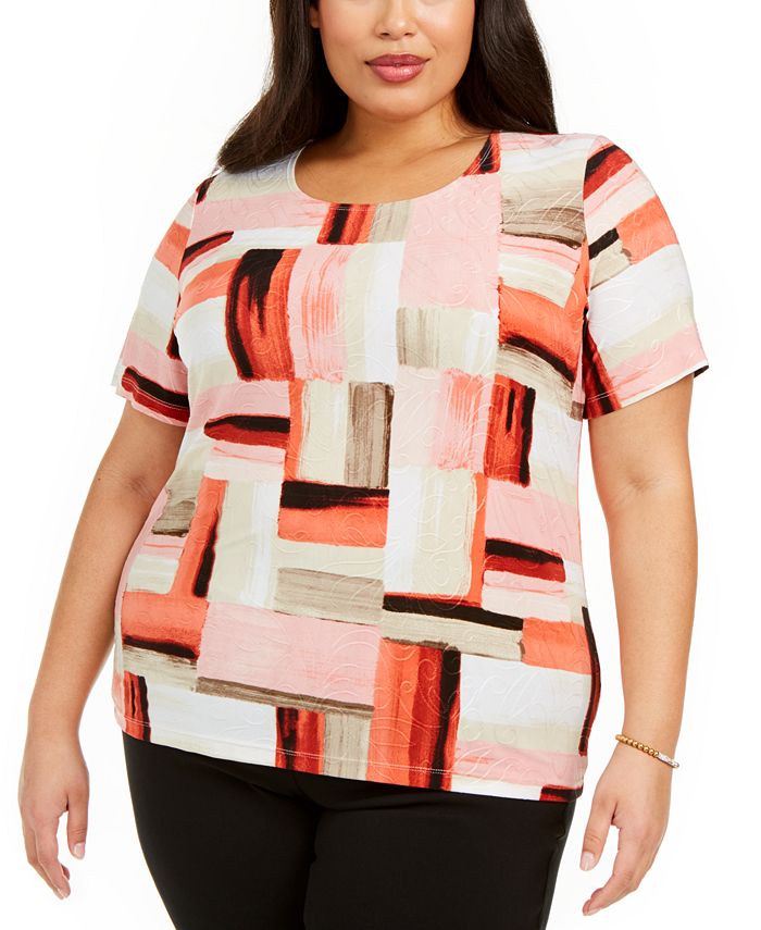 Jm Collection Plus Size Printed Jacquard Top  Red Size 4X