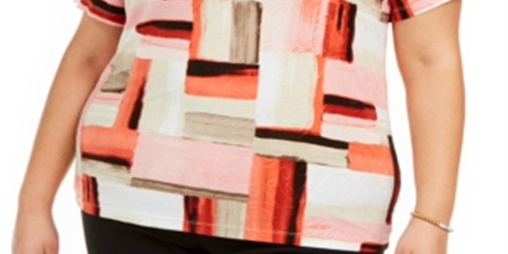 Jm Collection Plus Size Printed Jacquard Top  Red Size 4X