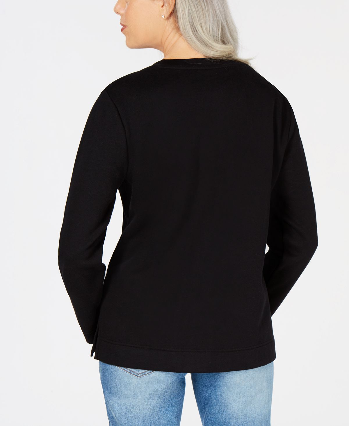 Karen Scott Women's Sequined Holiday Deer Sweatshirt Black Size Petite L
