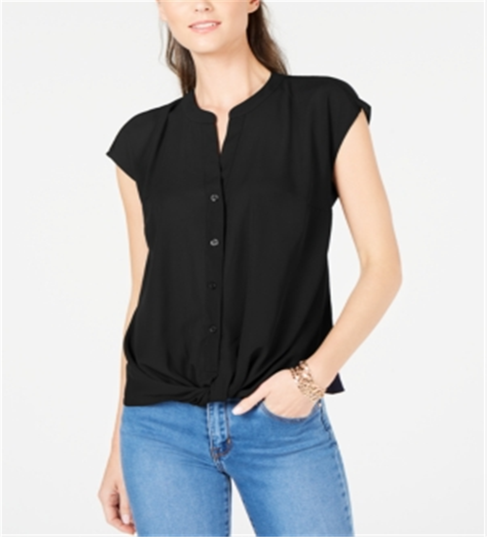 INC International Concepts Women's Twist Front Top Black Size Petite XL