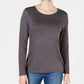 Karen Scott Satin-Trim Scoop-Neck Top Grey Size M