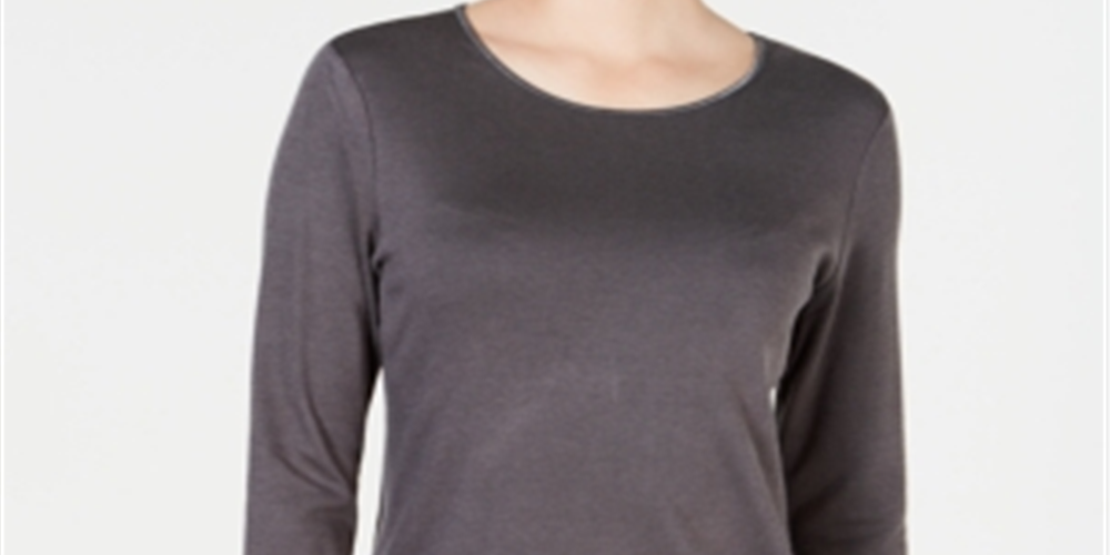 Karen Scott Satin-Trim Scoop-Neck Top Grey Size M