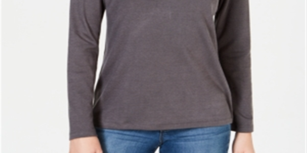Karen Scott Satin-Trim Scoop-Neck Top Grey Size M