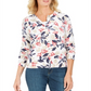 Karen Scott Women's Floral Print Cardigan Red Size Small