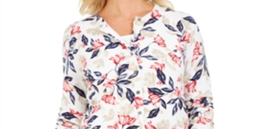 Karen Scott Women's Floral Print Cardigan Red Size Small