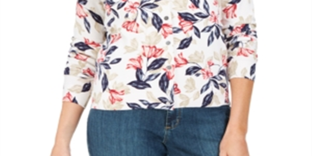 Karen Scott Women's Floral Print Cardigan Red Size Small